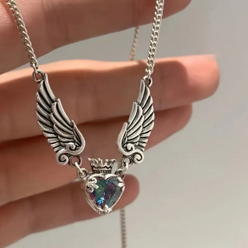 Heart Crystal Wing Necklace