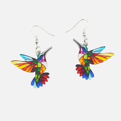 Acrylic Hummingbird Dangle Earrings Ã¢â‚¬â€œ Bright 2D Bird Design