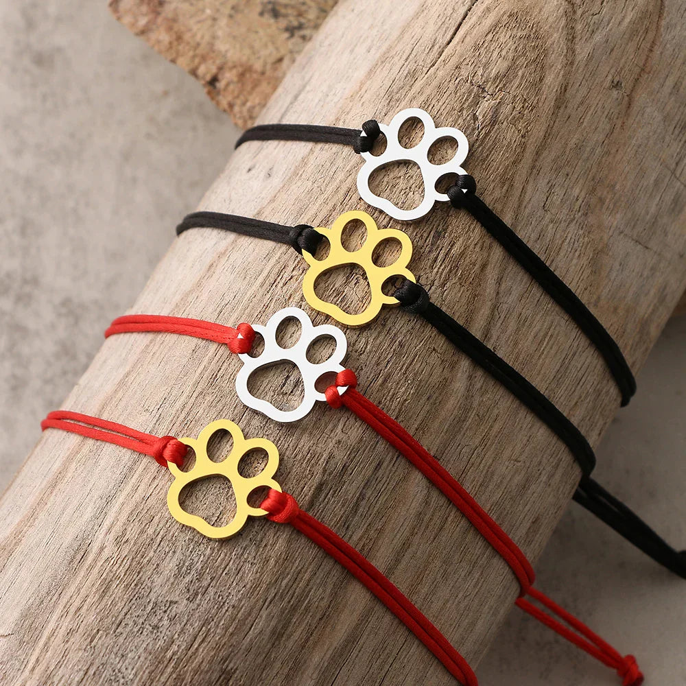 Paw Print Cord Bracelet ÃƒÂ¢Ã¢â€šÂ¬Ã¢â‚¬Å“ Adjustable Black and Red Design