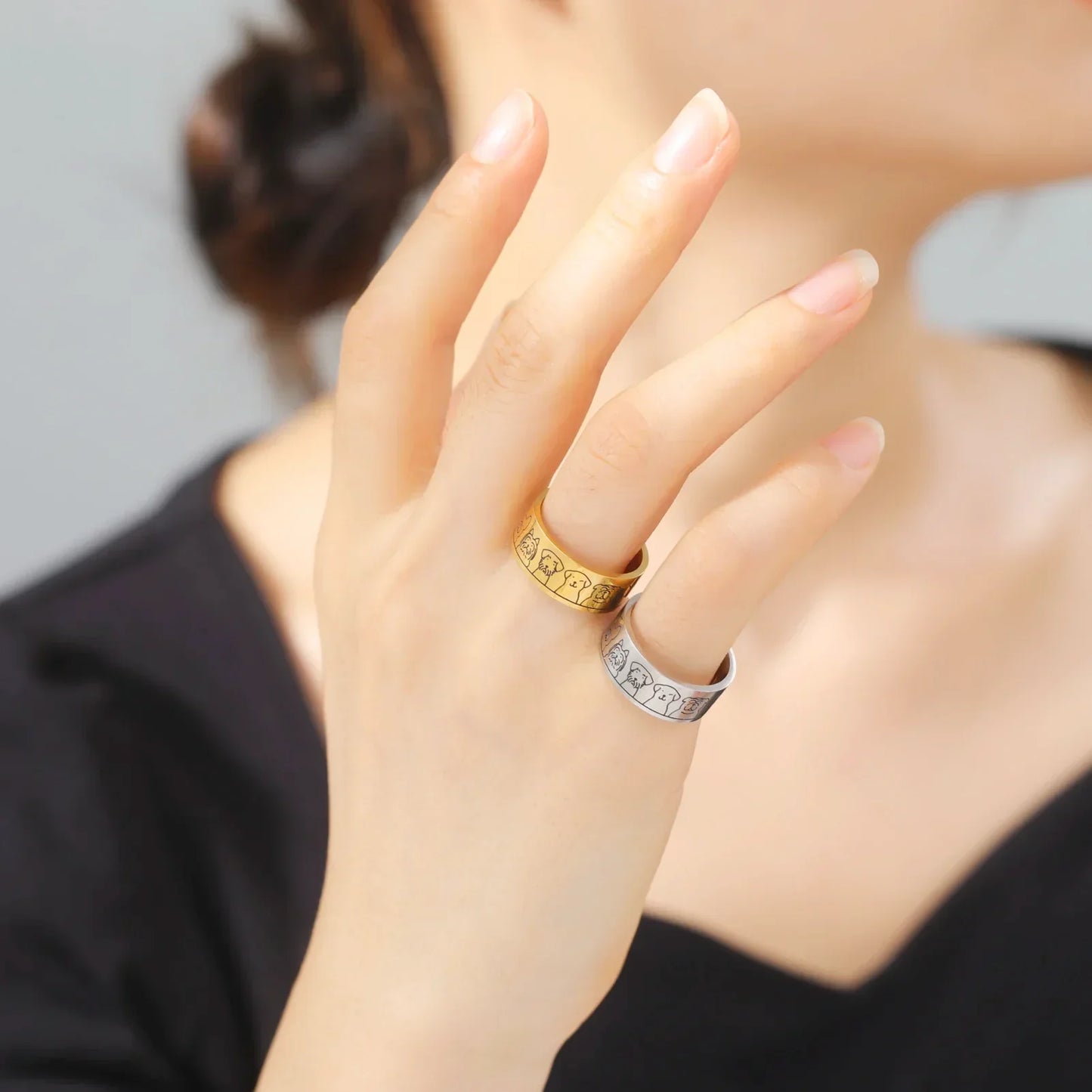 Wide Stainless Steel Dog Ring ÃƒÂ¢Ã¢â€šÂ¬Ã¢â‚¬Å“ Engraved Design for Women
