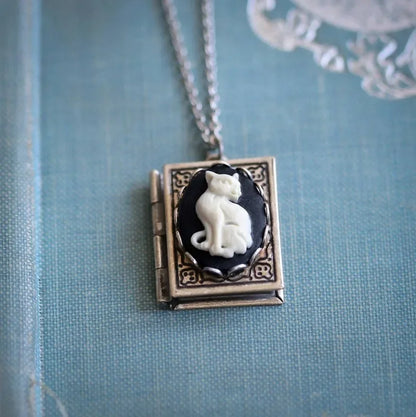 Vintage Cat Book Pendant Necklace Ã¢â‚¬â€œ Rotating Page Design