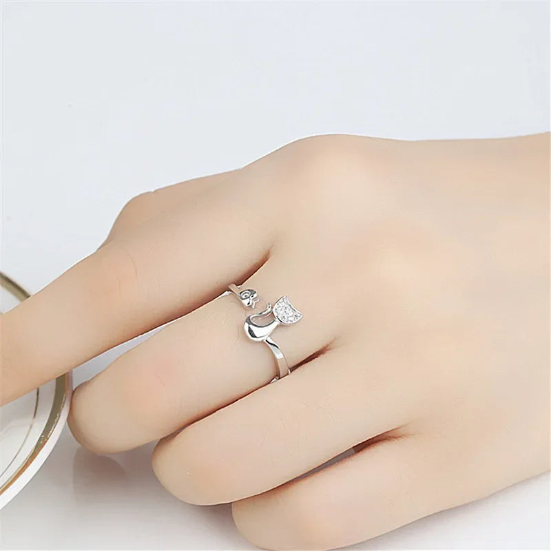 Cute Cat Open Ring ÃƒÂ¢Ã¢â€šÂ¬Ã¢â‚¬Å“ Cubic Zirconia
