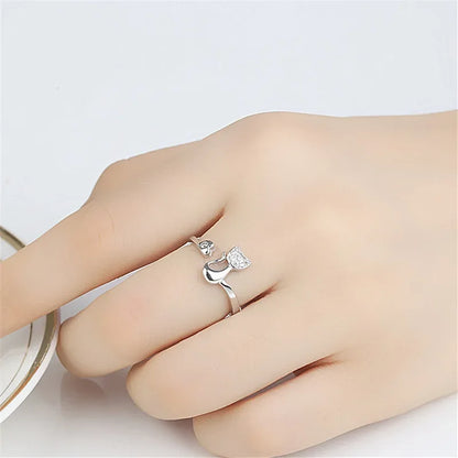 Cute Cat Open Ring ÃƒÂ¢Ã¢â€šÂ¬Ã¢â‚¬Å“ Cubic Zirconia
