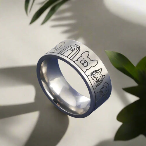 Wide Stainless Steel Dog Ring ÃƒÂ¢Ã¢â€šÂ¬Ã¢â‚¬Å“ Engraved Design for Women