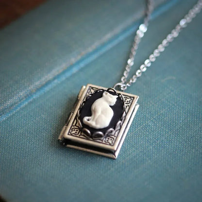 Vintage Cat Book Pendant Necklace Ã¢â‚¬â€œ Rotating Page Design