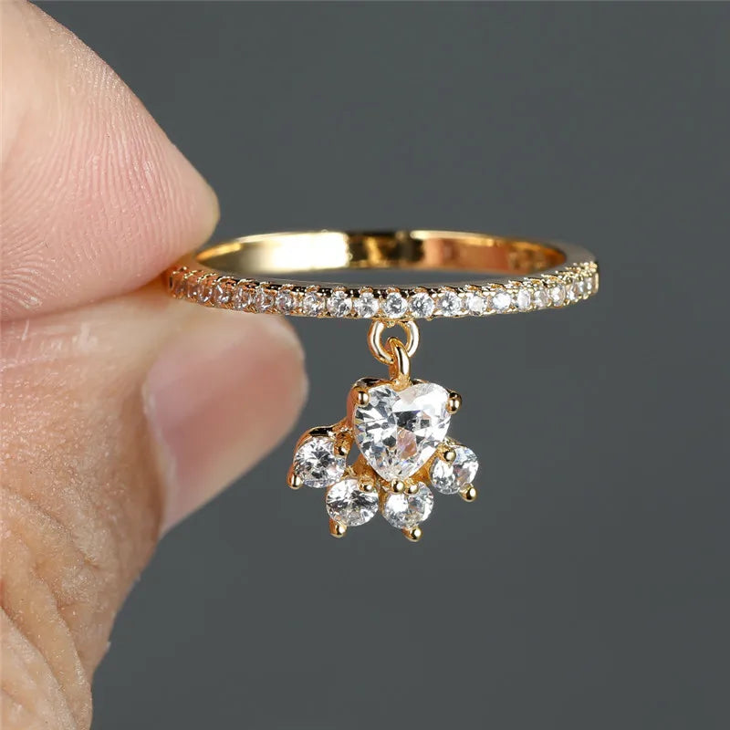 Vintage Cat Paw & Heart Stone Ring ÃƒÂ¢Ã¢â€šÂ¬Ã¢â‚¬Å“ Gold & Silver Tone