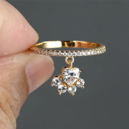 Vintage Cat Paw & Heart Stone Ring ÃƒÂ¢Ã¢â€šÂ¬Ã¢â‚¬Å“ Gold & Silver Tone