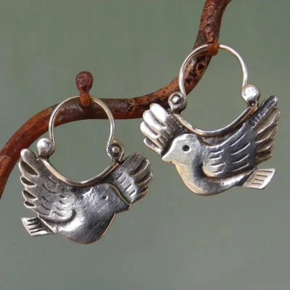 Boho Bird-Inspired Dangle Earrings Ã¢â‚¬â€œ Silver-Tone