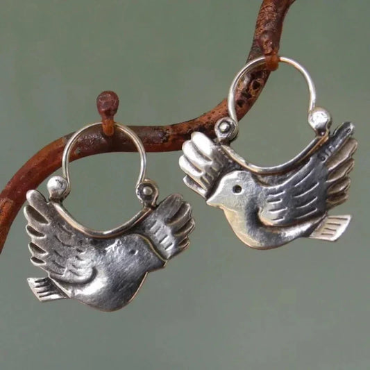 Boho Bird-Inspired Dangle Earrings Ã¢â‚¬â€œ Silver-Tone