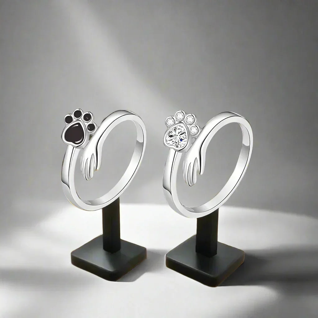 925 Sterling Silver Adjustable Ring Ã¢â‚¬â€œ Hand and Paw Print Design