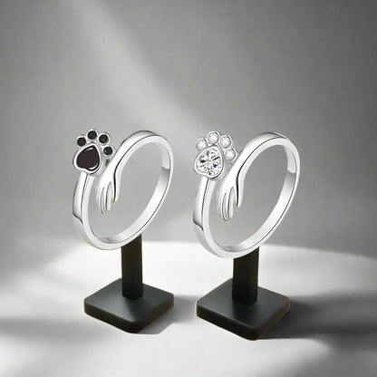 925 Sterling Silver Adjustable Ring Ã¢â‚¬â€œ Hand and Paw Print Design