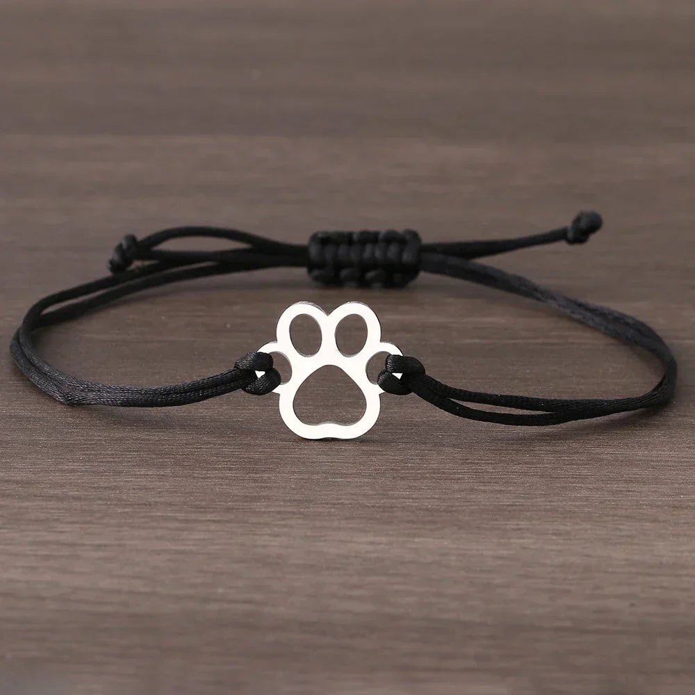 Paw Print Cord Bracelet ÃƒÂ¢Ã¢â€šÂ¬Ã¢â‚¬Å“ Adjustable Black and Red Design