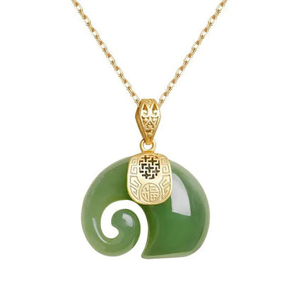 Hetian Jade Elephant Pendant Necklace ÃƒÂ¢Ã¢â€šÂ¬Ã¢â‚¬Å“ 18K Gold Plated Chain for Women