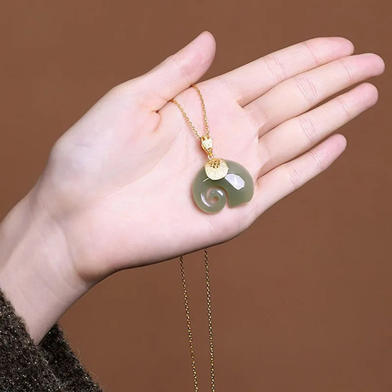 Hetian Jade Elephant Pendant Necklace ÃƒÂ¢Ã¢â€šÂ¬Ã¢â‚¬Å“ 18K Gold Plated Chain for Women