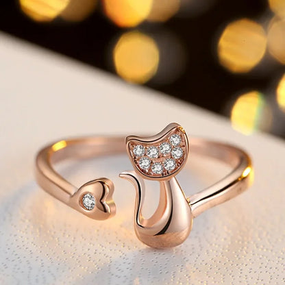 Cute Cat Open Ring ÃƒÂ¢Ã¢â€šÂ¬Ã¢â‚¬Å“ Cubic Zirconia
