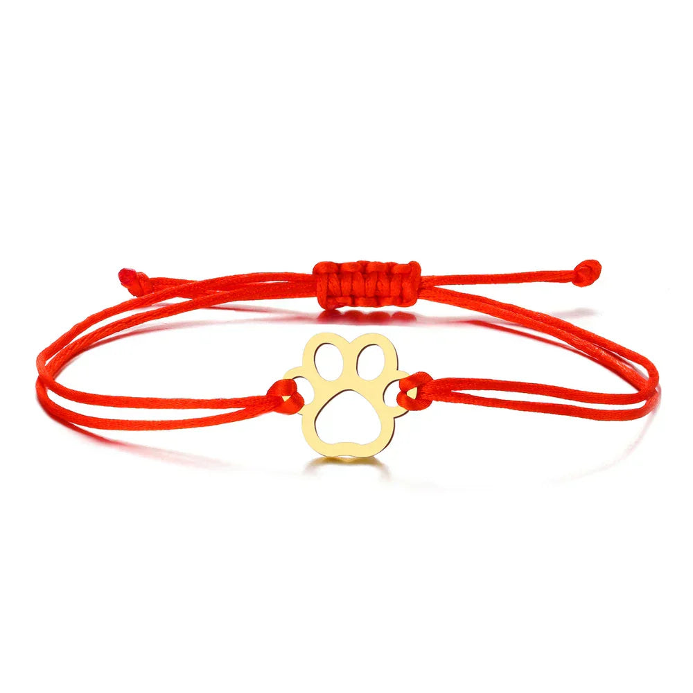 Paw Print Cord Bracelet ÃƒÂ¢Ã¢â€šÂ¬Ã¢â‚¬Å“ Adjustable Black and Red Design