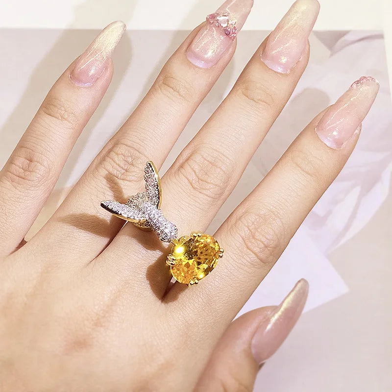 Adjustable Hummingbird Gemstone Ring ÃƒÂ¢Ã¢â€šÂ¬Ã¢â‚¬Å“ Zircon, 14K Gold Plated