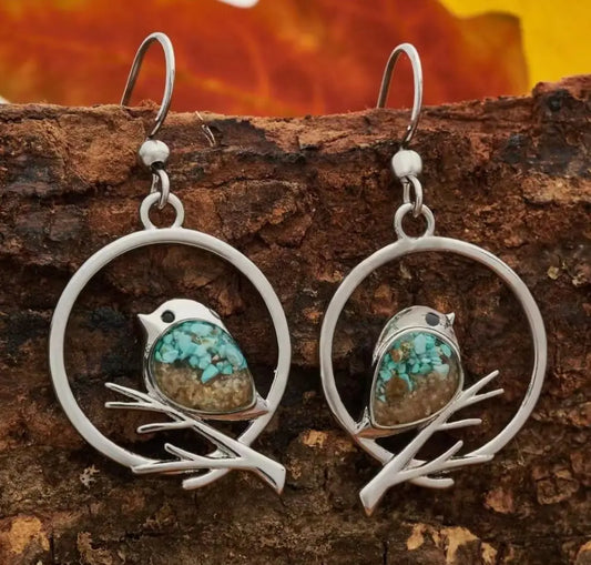 Vintage Bird on Branch Earrings Ã¢â‚¬â€œ Symbol of Freedom & Serenity