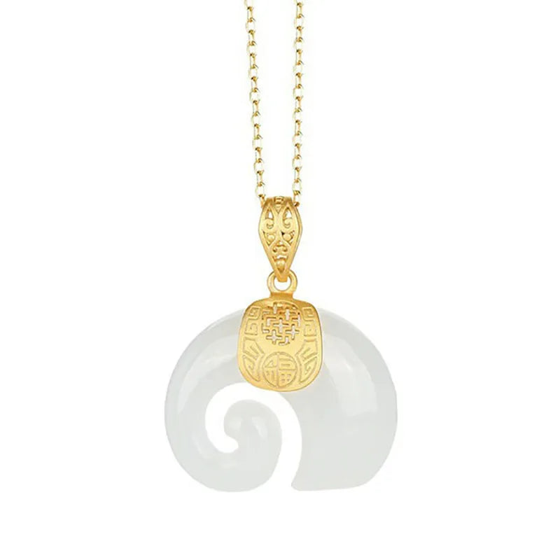 Hetian Jade Elephant Pendant Necklace ÃƒÂ¢Ã¢â€šÂ¬Ã¢â‚¬Å“ 18K Gold Plated Chain for Women