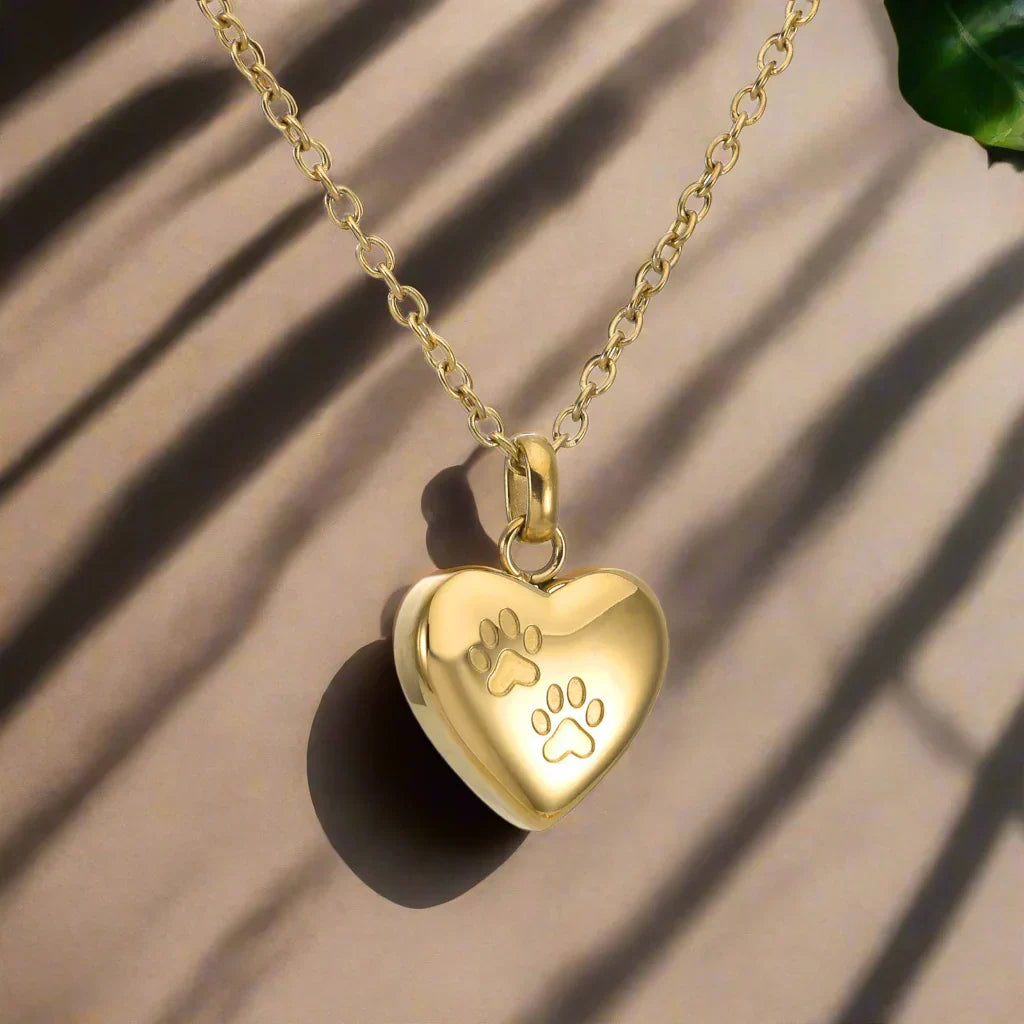 Pet Memorial Urn Necklace ÃƒÂ¢Ã¢â€šÂ¬Ã¢â‚¬Å“ Heart-Shaped Pendant with Paw Engraving