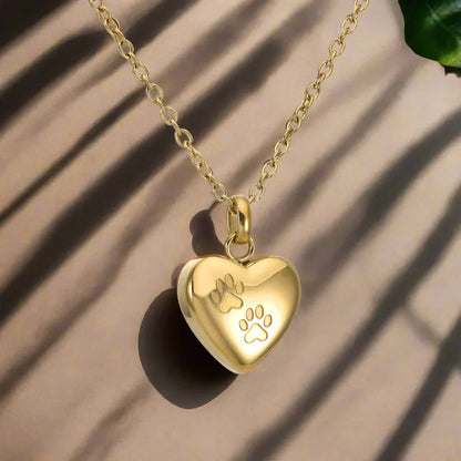 Pet Memorial Urn Necklace ÃƒÂ¢Ã¢â€šÂ¬Ã¢â‚¬Å“ Heart-Shaped Pendant with Paw Engraving