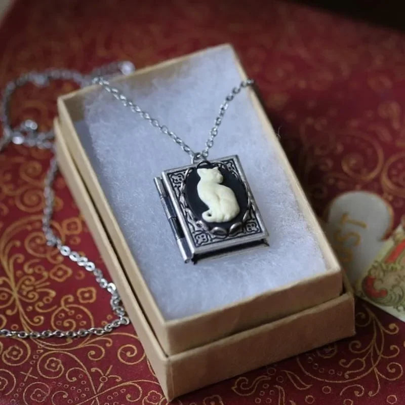 Vintage Cat Book Pendant Necklace Ã¢â‚¬â€œ Rotating Page Design