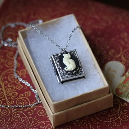 Vintage Cat Book Pendant Necklace Ã¢â‚¬â€œ Rotating Page Design