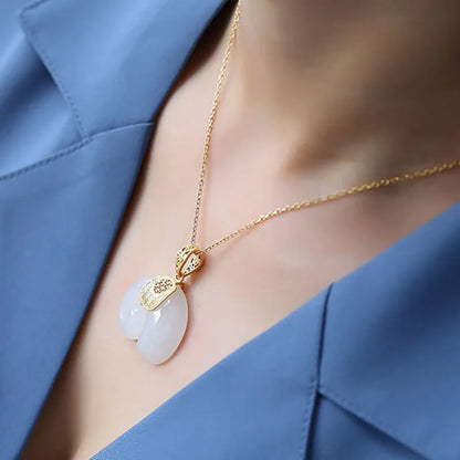 Hetian Jade Elephant Pendant Necklace ÃƒÂ¢Ã¢â€šÂ¬Ã¢â‚¬Å“ 18K Gold Plated Chain for Women