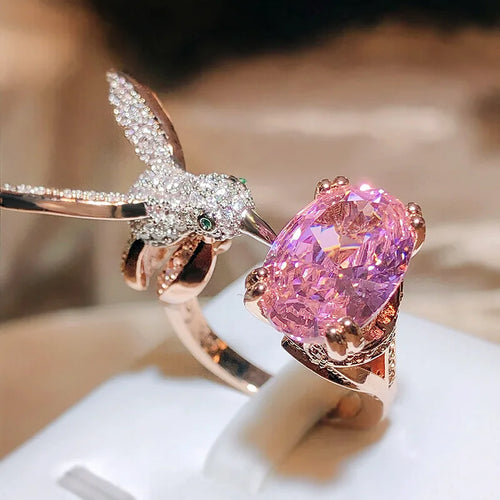 Adjustable Hummingbird Gemstone Ring ÃƒÂ¢Ã¢â€šÂ¬Ã¢â‚¬Å“ Zircon, 14K Gold Plated