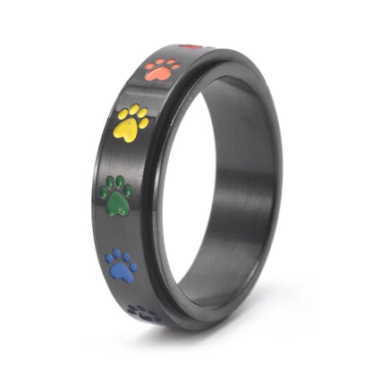 Spinning Stress Reducing Paw Ring ÃƒÂ¢Ã¢â€šÂ¬Ã¢â‚¬Å“ Stainless Steel with Rainbow Paws