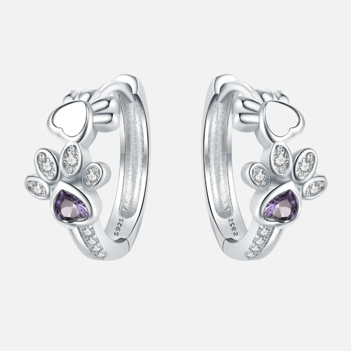 Paw Huggie Earrings in 925 Sterling Silver Ã¢â‚¬â€œ With Zirconia and Heart Gem