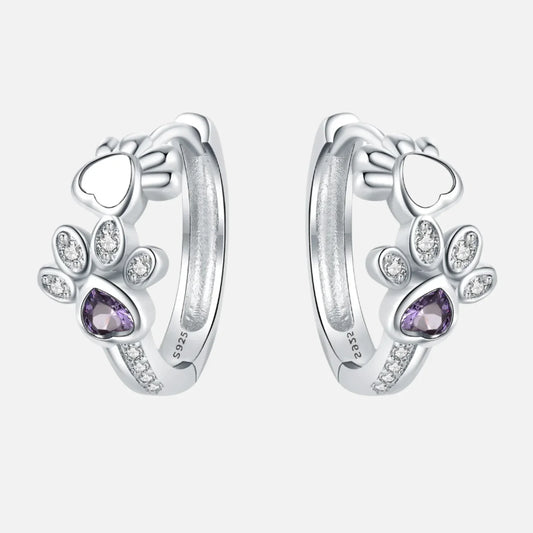 Paw Huggie Earrings in 925 Sterling Silver Ã¢â‚¬â€œ With Zirconia and Heart Gem