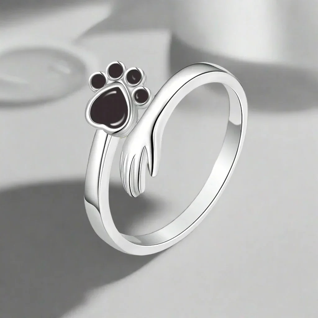 925 Sterling Silver Adjustable Ring Ã¢â‚¬â€œ Hand and Paw Print Design