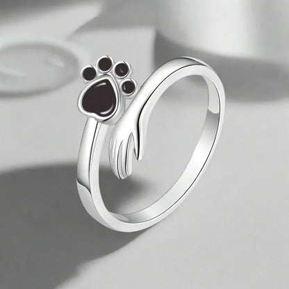 925 Sterling Silver Adjustable Ring Ã¢â‚¬â€œ Hand and Paw Print Design