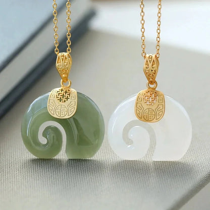 Hetian Jade Elephant Pendant Necklace ÃƒÂ¢Ã¢â€šÂ¬Ã¢â‚¬Å“ 18K Gold Plated Chain for Women