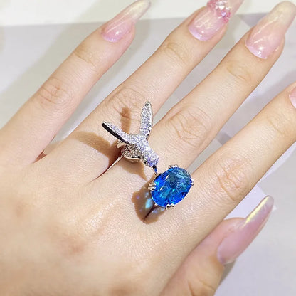 Adjustable Hummingbird Gemstone Ring ÃƒÂ¢Ã¢â€šÂ¬Ã¢â‚¬Å“ Zircon, 14K Gold Plated