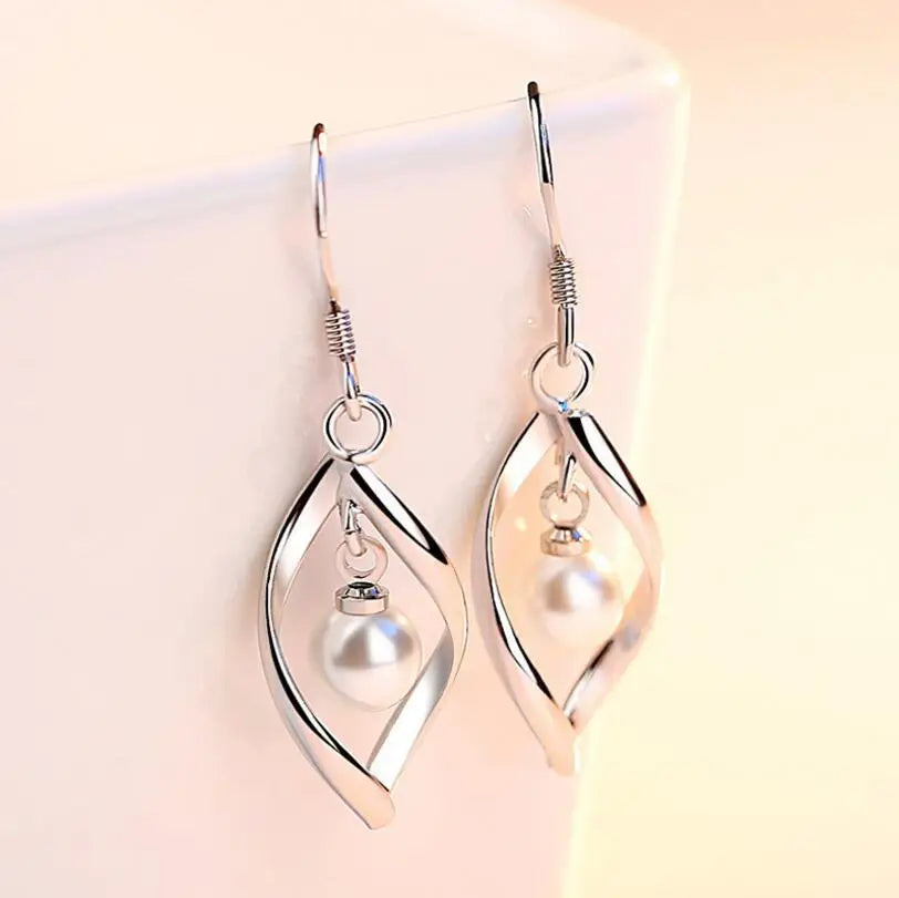 Pearl Hoop Dangle Earrings