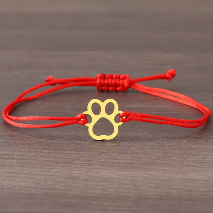 Paw Print Cord Bracelet ÃƒÂ¢Ã¢â€šÂ¬Ã¢â‚¬Å“ Adjustable Black and Red Design