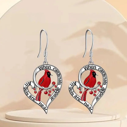 Cardinal Memorial Earrings Ã¢â‚¬â€œ Ã¢â‚¬Å“When Cardinals Appear, Angels Are NearÃ¢â‚¬Â Heart Drop Design