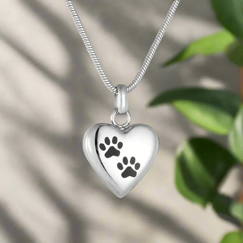 Pet Memorial Urn Necklace ÃƒÂ¢Ã¢â€šÂ¬Ã¢â‚¬Å“ Heart-Shaped Pendant with Paw Engraving