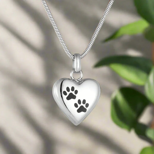 Pet Memorial Urn Necklace ÃƒÂ¢Ã¢â€šÂ¬Ã¢â‚¬Å“ Heart-Shaped Pendant with Paw Engraving