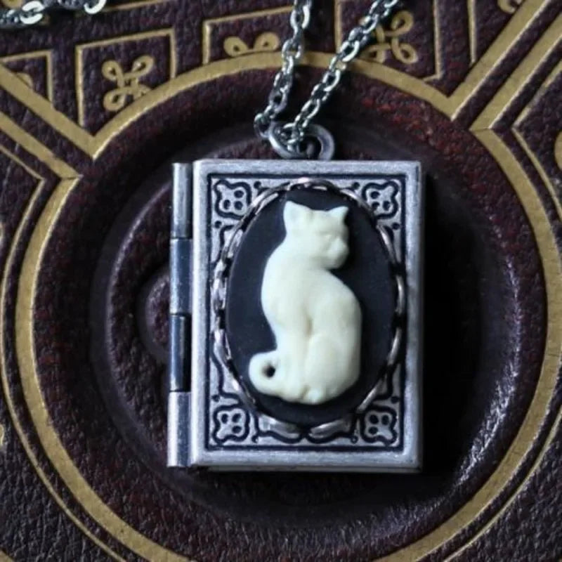 Vintage Cat Book Pendant Necklace Ã¢â‚¬â€œ Rotating Page Design