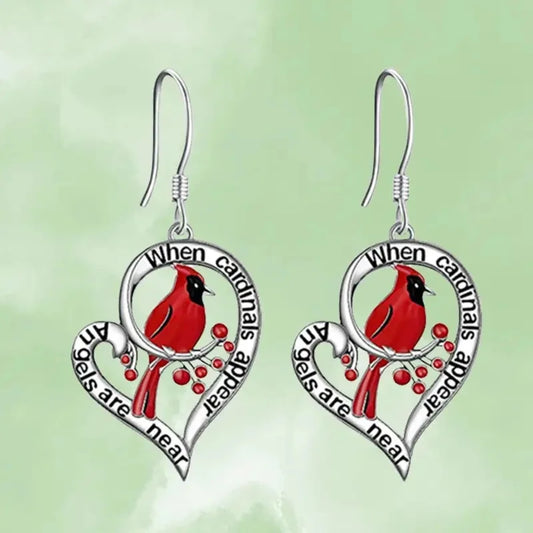 Cardinal Memorial Earrings Ã¢â‚¬â€œ Ã¢â‚¬Å“When Cardinals Appear, Angels Are NearÃ¢â‚¬Â Heart Drop Design