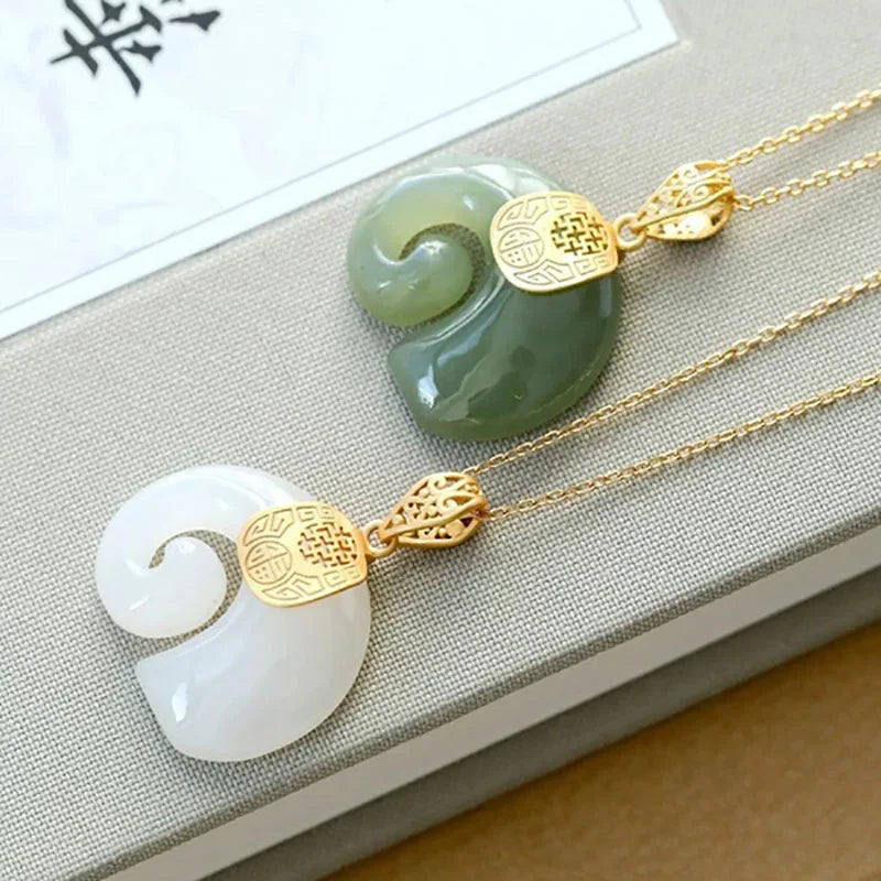 Hetian Jade Elephant Pendant Necklace ÃƒÂ¢Ã¢â€šÂ¬Ã¢â‚¬Å“ 18K Gold Plated Chain for Women
