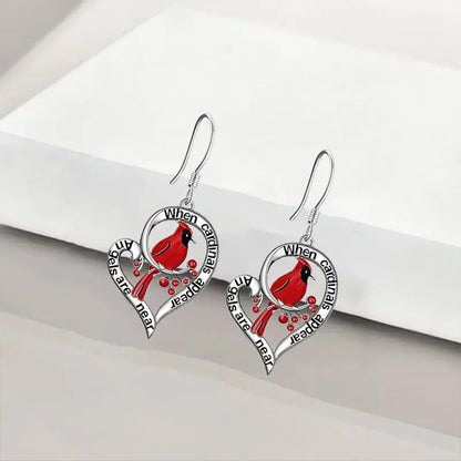 Cardinal Memorial Earrings Ã¢â‚¬â€œ Ã¢â‚¬Å“When Cardinals Appear, Angels Are NearÃ¢â‚¬Â Heart Drop Design