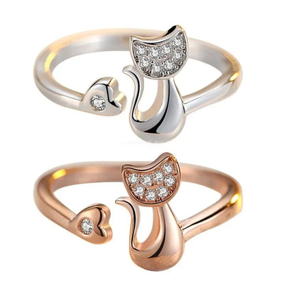Cute Cat Open Ring ÃƒÂ¢Ã¢â€šÂ¬Ã¢â‚¬Å“ Cubic Zirconia