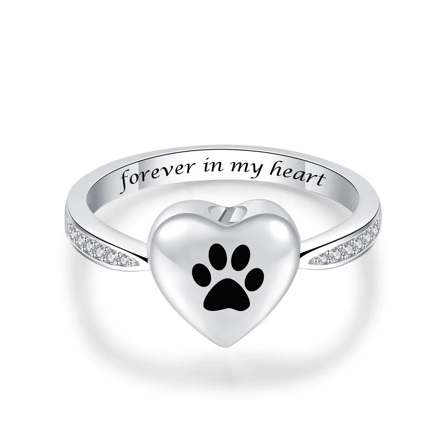 Love Heart Paw Print Urn Ring Ã¢â‚¬â€œ Pet Memorial Cremation Jewelry