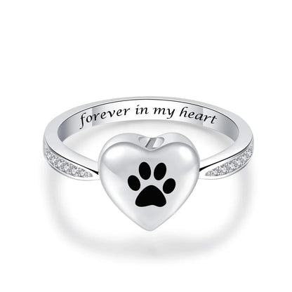 Love Heart Paw Print Urn Ring Ã¢â‚¬â€œ Pet Memorial Cremation Jewelry