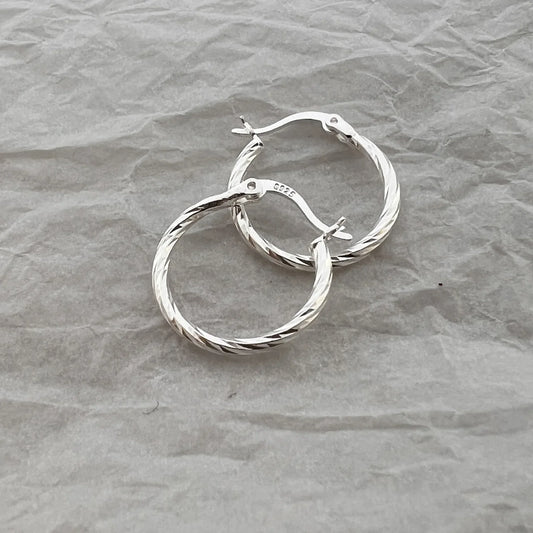 Twisted Hoop Silver Earrings