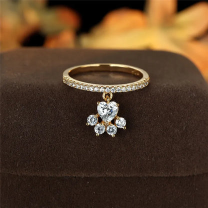 Vintage Cat Paw & Heart Stone Ring ÃƒÂ¢Ã¢â€šÂ¬Ã¢â‚¬Å“ Gold & Silver Tone
